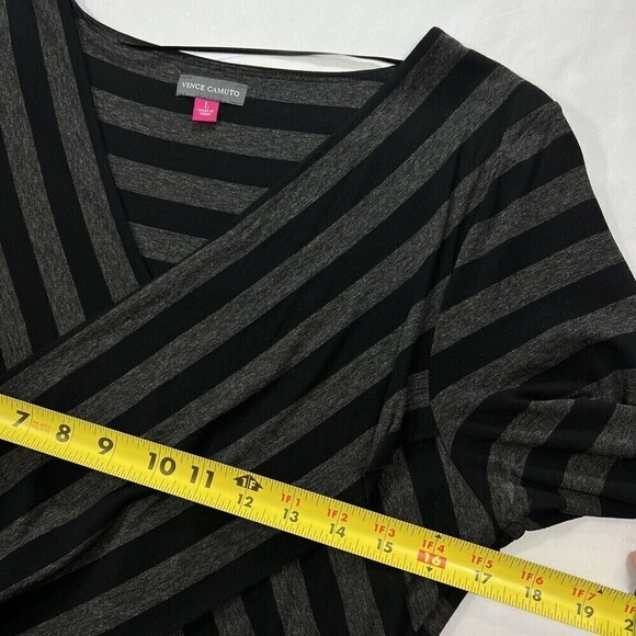 Vince Camuto Gray Black‎ Stripe Layer Crossover 3/4 Sleeve V Neck Stretch Top L - Picture 9 of 11